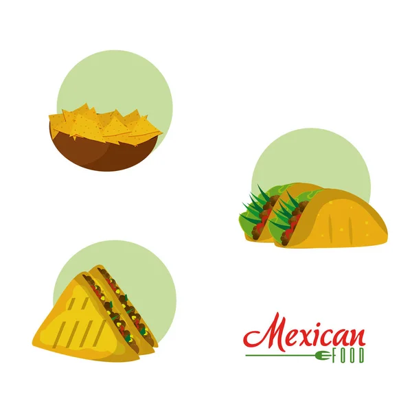 Meksika Yemeği Koleksiyonu Çizgi Film Illüstrasyon Grafik Tasarım Vektör — Stok Vektör