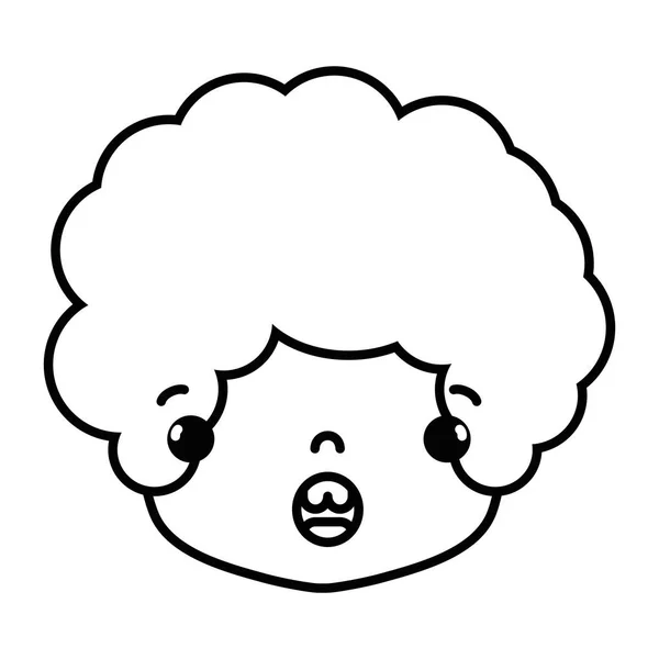 Ligne Garçon Tête Avec Des Cheveux Bouclés Illustration Vectorielle Visage — Image vectorielle