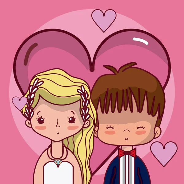Beeautiful Wedding Couple Love Hearts Cartoon Vector Illustration Graphic Design — Stock Vector