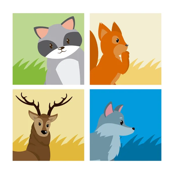 Zestaw Zwierzęta Ładny Karty Wektor Ilustracja Projektowania Graficznego — Wektor stockowy