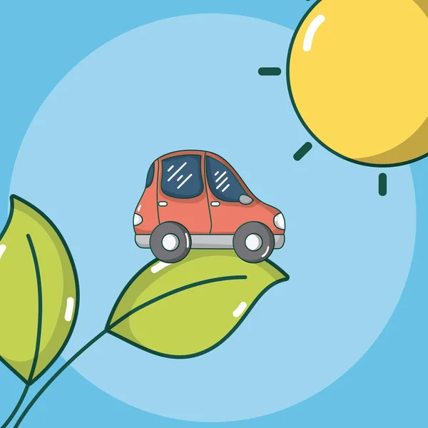 植物と太陽のベクトル イラスト グラフィック デザインの電気自動車 — ストックベクタ