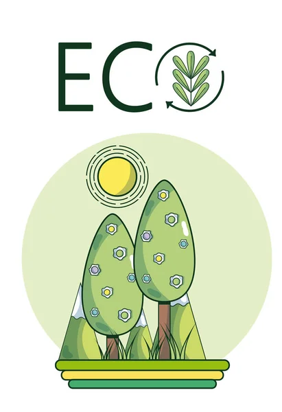 Eco Árboles Del Medio Ambiente Día Soleado Dibujos Animados Vector — Archivo Imágenes Vectoriales