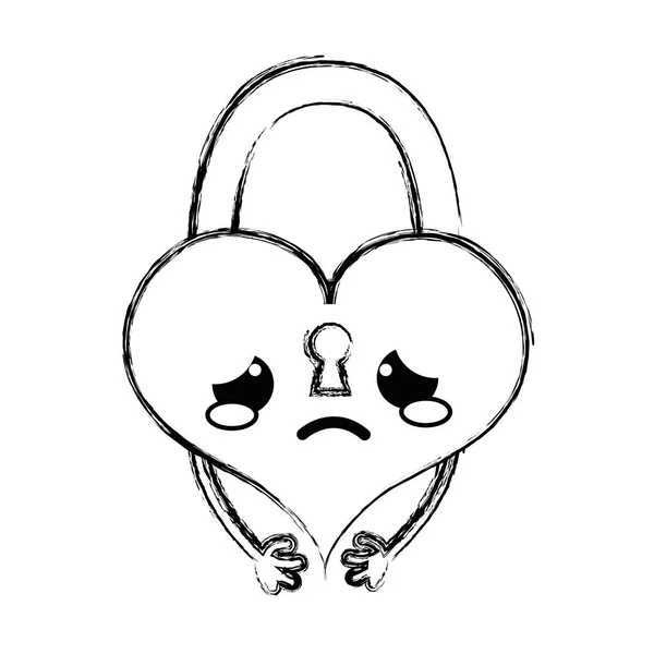 Figure Crying Heart Padlock Kawaii Personage Vector Illustration — Stock Vector