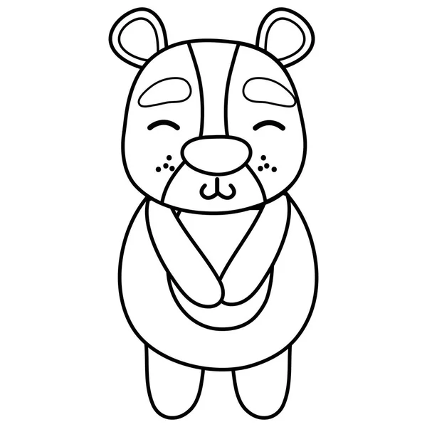 Linha Bonito Tímido Urso Selvagem Vetor Ilustração —  Vetores de Stock