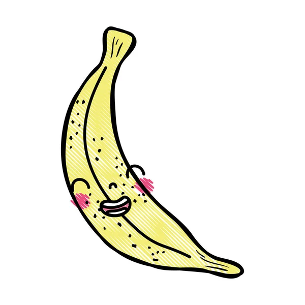 Ilustracja Wektorowa Owocowe Tarty Słodkie Banana Kawaii Uśmiech — Wektor stockowy