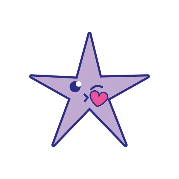 Полноцветная Блестящая Звезда Поцелуй Кавайи Карикатура Векторная Иллюстрация — стоковый вектор