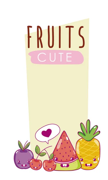 Mignon Fruits Kawaii Dessins Animés Vectoriel Illustration Conception Graphique — Image vectorielle