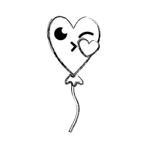 Kalp Balon Öpücük Kawaii Karikatür Vektör Çizim Şekil — Stok Vektör