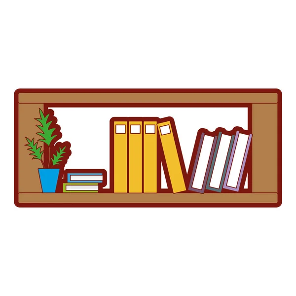 Line Color Office Shelf Plants Folders Document Vector Illustration — Stock Vector