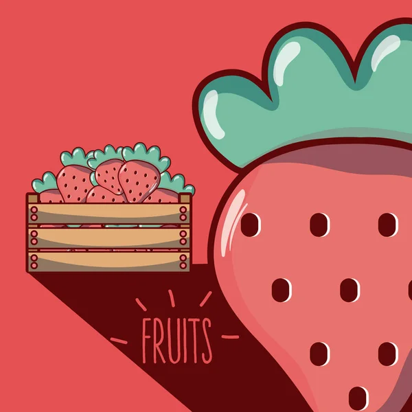 Fresas Dentro Caja Madera Vector Ilustración Diseño Gráfico — Vector de stock