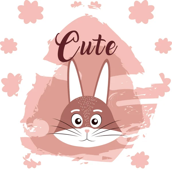 Rabbit Cute Cartoon White Pink Colors Floral Background Vector Illustration — Stock Vector