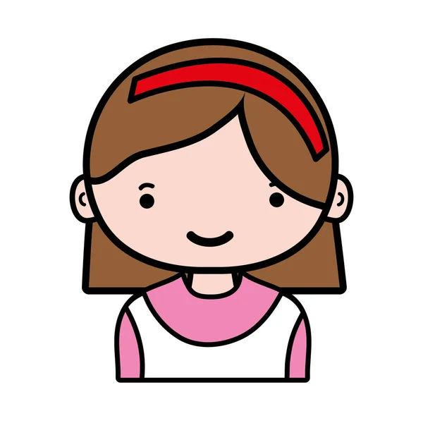 Happy Girl Brown Hair Headband Vector Illustration — Stock Vector