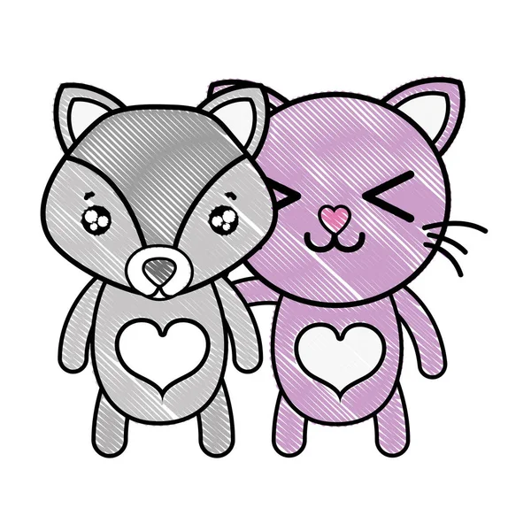Τριμμένο Fox Και Χαριτωμένο Φίλοι Των Ζώων Γάτα Διανυσματικά Εικονογράφηση — Διανυσματικό Αρχείο