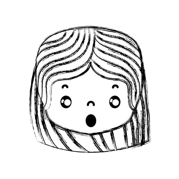Figura Menina Cabeça Com Penteado Rosto Assustado Vetor Ilustração — Vetor de Stock