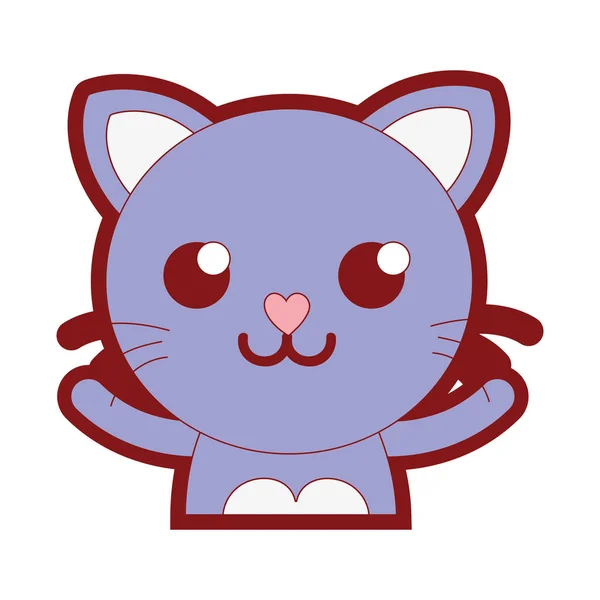 Line Color Smile Cat Adorable Feline Animal Vector Illustration — Stock Vector