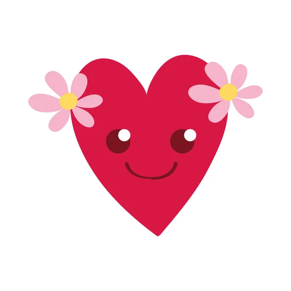 Corazón Sonrisa Colorido Con Flores Kawaii Ilustración Vector Dibujos Animados — Archivo Imágenes Vectoriales