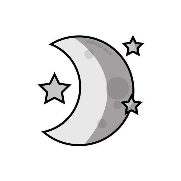 Grayscale Cute Moon Stars Night Space Vector Illustration — стоковый вектор