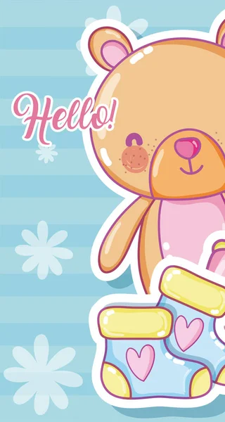 Hello Baby Shower Card Cute Cartoons Vector Illustration Graphic Design — Stock Vector