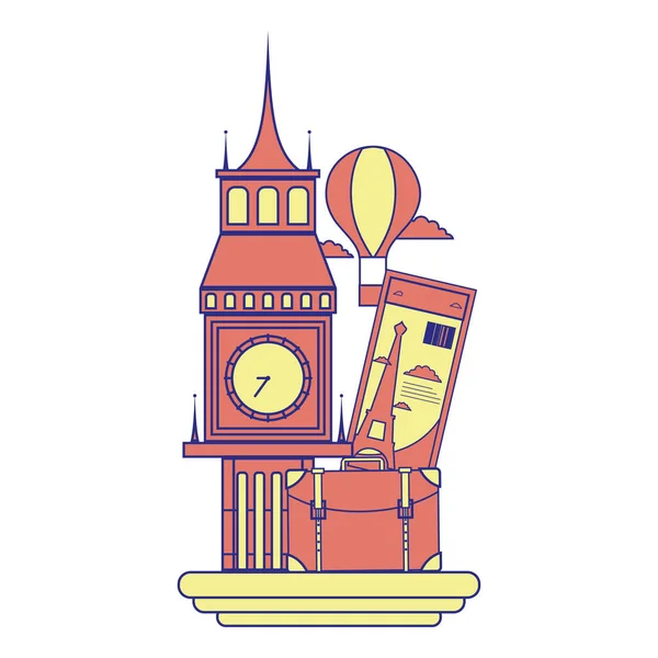 Fyrfärg Big Ben London Med Luftballong Vektorillustration — Stock vektor