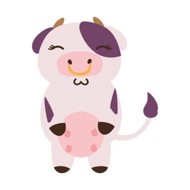 renkli sevimli ve utangaç inek vahşi hayvan vektör çizim