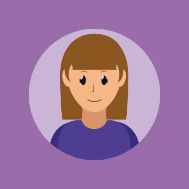 Profil yuvarlak simge vektör çizim grafik tasarım gülümseyen kadın