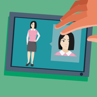Tablet vektör çizim grafik tasarım kadından sohbet