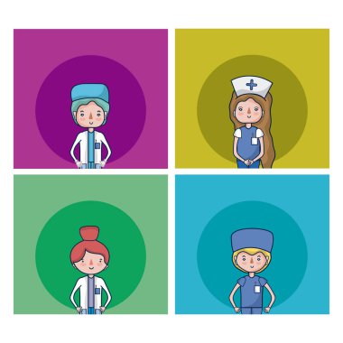 Sevimli kadın tıbbi ekip çizgi film illüstrasyon grafik tasarım vektör