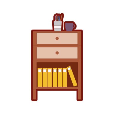 çizgi rengi kabin dosyası arşiv kahve Kupası ve kitap vektör çizim ile