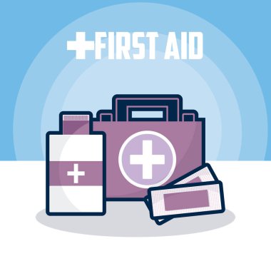 Şişe ve bandaj vektör çizim grafik tasarım bavulla ilk yardım