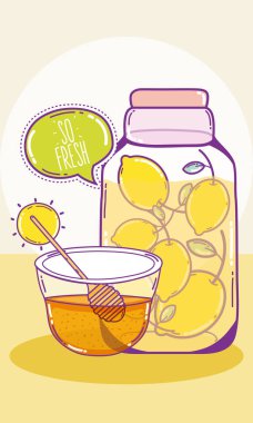 Detoks suyu limon ve bal mason kavanoz vektör çizim grafik tasarım