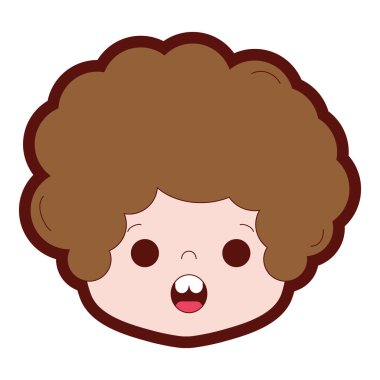 çizgi rengi çocuk kafa kıvırcık saçlı ve sürpriz yüz vektör çizim