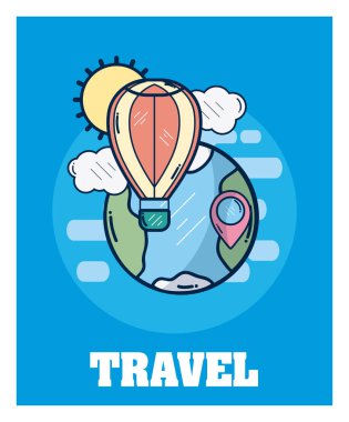 Sıcak hava balonu dünya vektör çizim grafik tasarım uçan