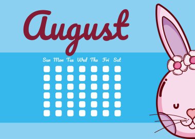 Ağustos ve tavşan sevimli takvim çizgi film vektör çizim grafik tasarım