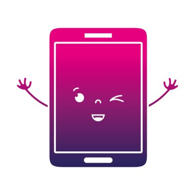 siluet kawaii smartphone şirin komik surat vektör çizim