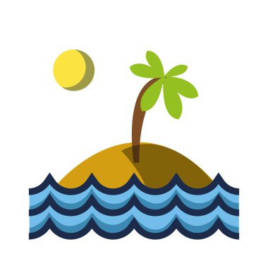 palmiye ağacı ile güneş ve dalgalar okyanus vektör çizim ile bir ada