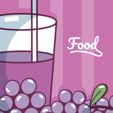 Kupası doğal ve taze çizgi film vektör çizim grafik tasarım üzüm suyu