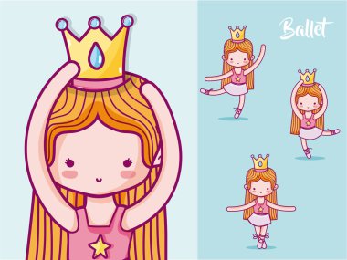 Sevimli kız bale dansçıları vektör çizim grafik tasarım poz