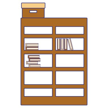 tam renkli kitaplık içinde kitap ve kutusu arşiv vektör çizim ile