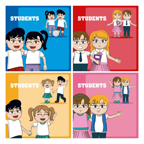 Πίσω Στο Σχολείο Σύνολο Καρτών Παιδιά Μαθητές Κινούμενα Σχέδια Διανυσματικά — Διανυσματικό Αρχείο