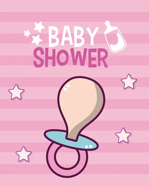 Bébé Douche Carte Mignonne Avec Dessin Animé Vectoriel Illustration Conception — Image vectorielle