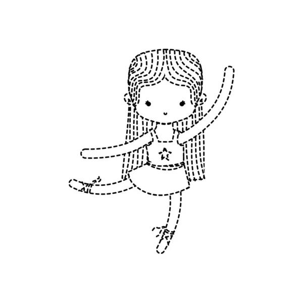 Forme Pointillée Ballerine Danseuse Ballet Avec Cheveux Raides Vêtements Illustration — Image vectorielle