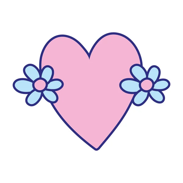 Full Color Cute Love Heart Flowers Design Vector Illustration — Stock Vector