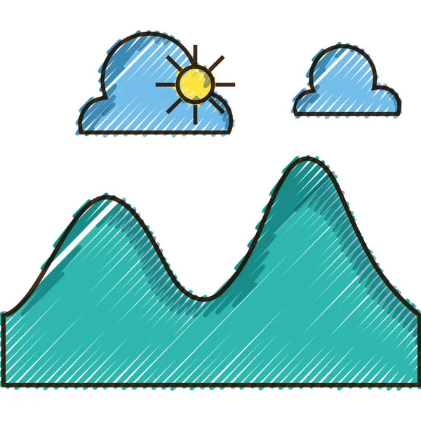 doodle landscape with clouds with sun and natural mountains vector illustration