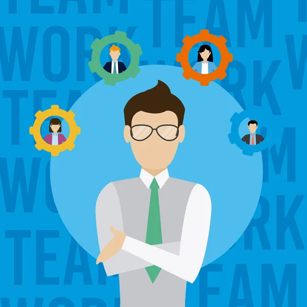 Trabajo Equipo Negocios Jefe Dibujos Animados Vector Ilustración Diseño Gráfico — Vector de stock