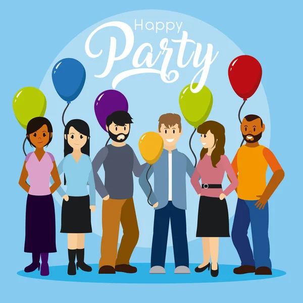 Щаслива Вечірка Листівка Молодих Людей Святкування Мультфільмів Векторні Ілюстрації Графічний — стоковий вектор