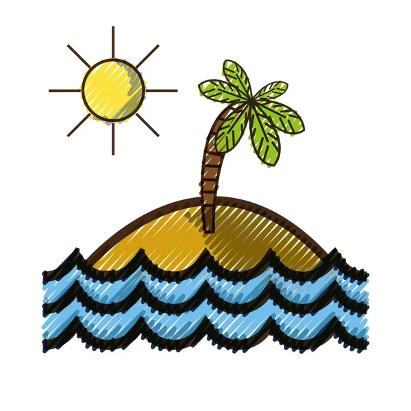 Тертий Острів Пальмою Сонцем Хвилями Океан Векторні Ілюстрації — стоковий вектор