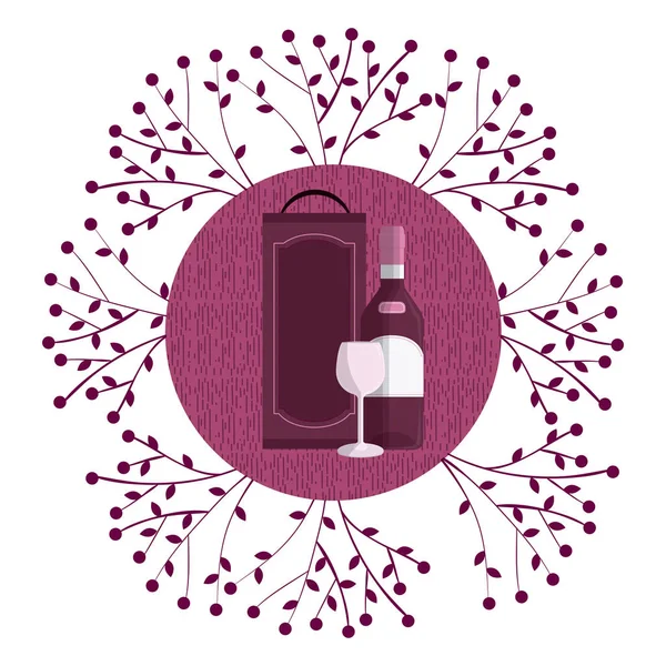 Vin Symbole Rond Avec Branches Raisin Illustration Vectorielle Graphisme — Image vectorielle