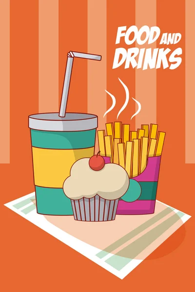 Cupcake Hasábburgonyával Szóda Vektoros Illusztráció Grafikai Tervezés — Stock Vector