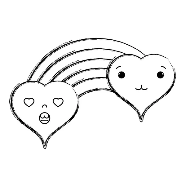 Figure Tendre Dans Les Cœurs Amour Nuages Kawaii Avec Illustration — Image vectorielle