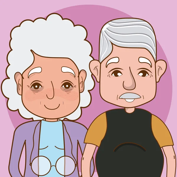 カラフルな背景ベクトル イラスト グラフィック デザインでかわいい祖父母漫画 — ストックベクタ